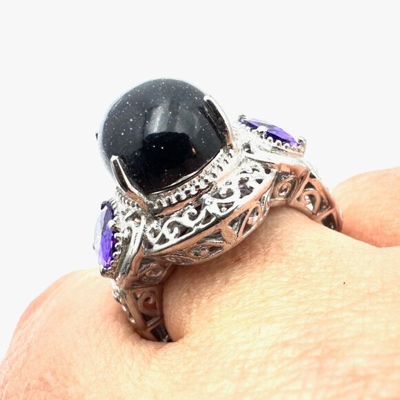 Chuck Celmency Blue Gold Stone & Amethyst Statement Ring Sterling Silver Size 9 - Picture 4 of 5